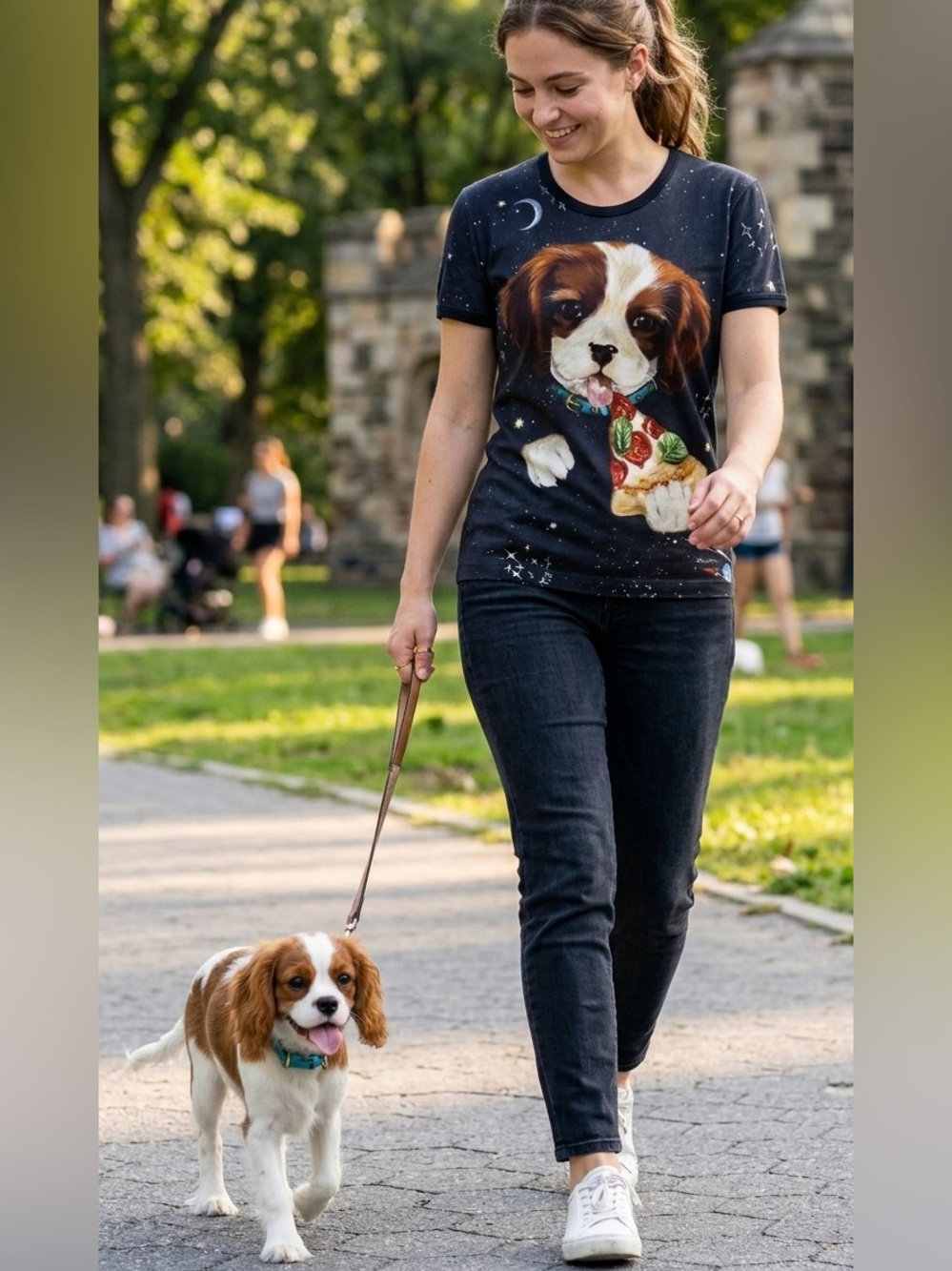 RARE Dolce & Gabbana Cute Cavalier Puppy Graphic Tee T-shirt in Black